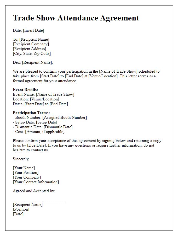 Letter template of agreement for trade show attendance.