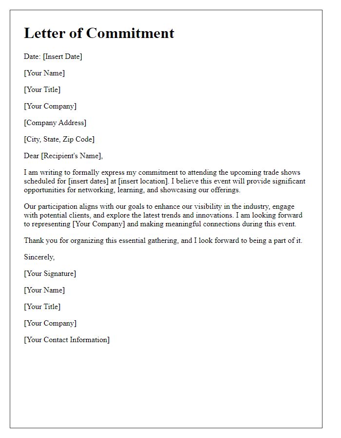 Letter template of commitment to attending trade shows.