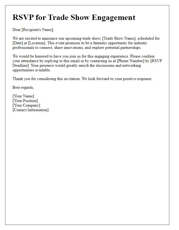 Letter template of RSVP for trade show engagement.