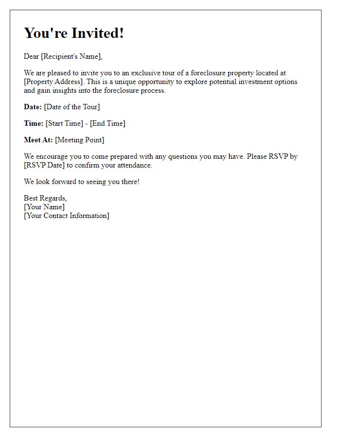 Letter template of invitation for foreclosure property tour.