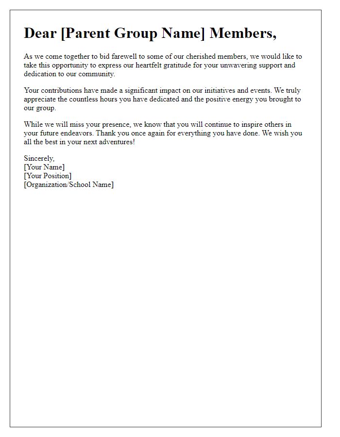 Letter template of appreciation for parent group leavers