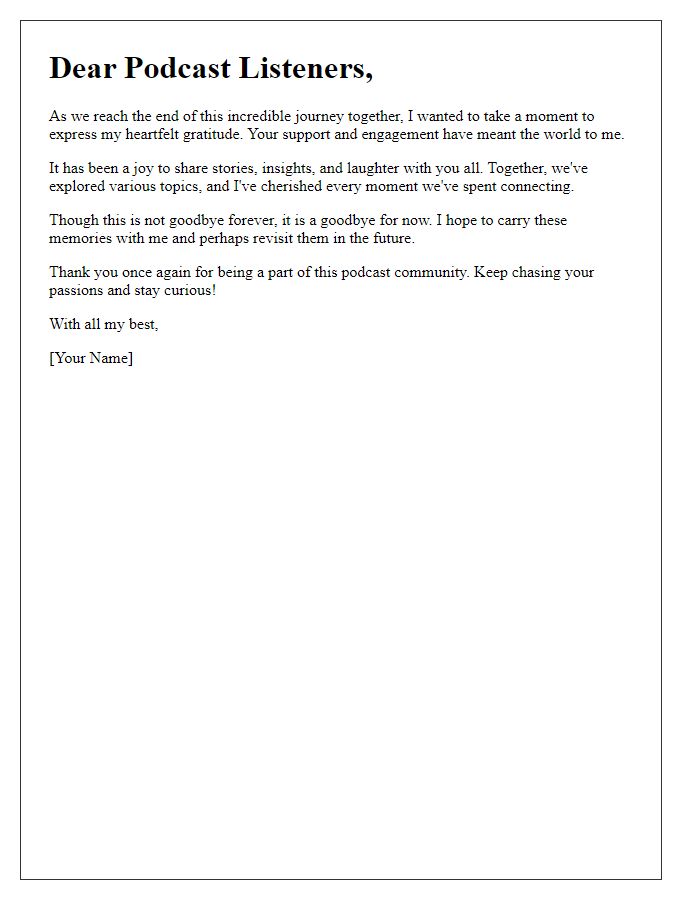 Letter template of farewell message for podcast listeners