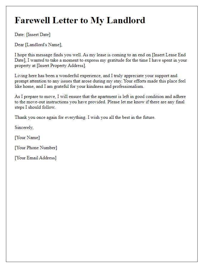 Letter template of farewell to landlord upon lease end