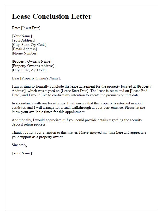 Letter template of lease conclusion letter to property owner