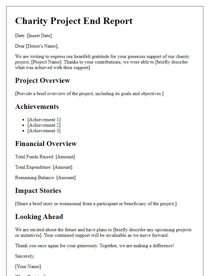 Letter template of charity project end report to donors.