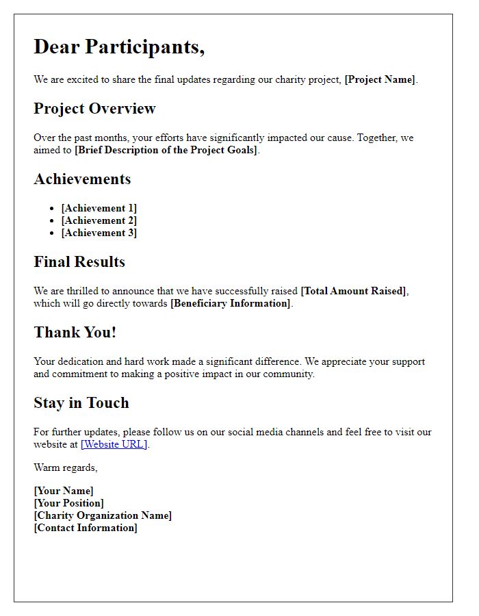 Letter template of charity project final updates for participants.