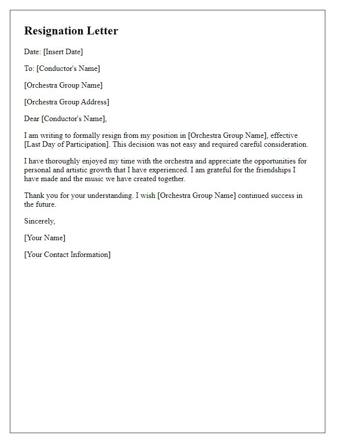 Letter template of resignation from orchestra group