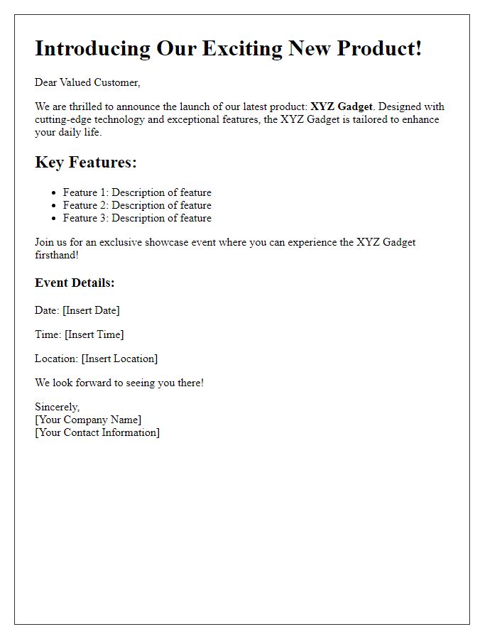 Letter template of brand new product showcase