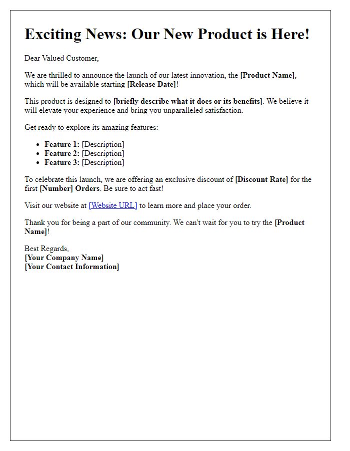 Letter template of exciting product release