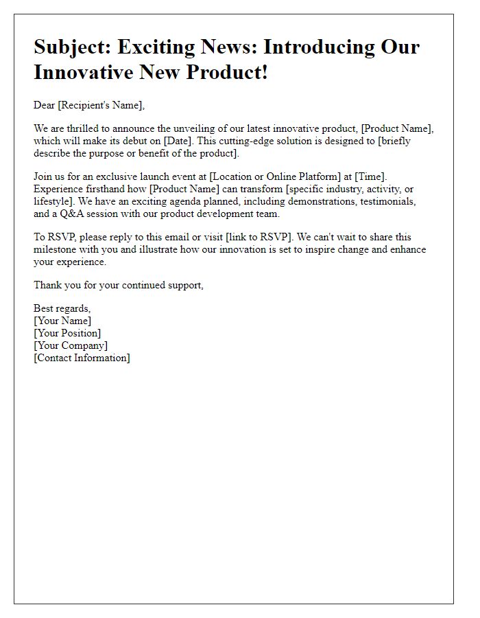 Letter template of innovative product unveiling