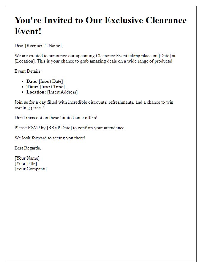 Letter template of clearance event invitation