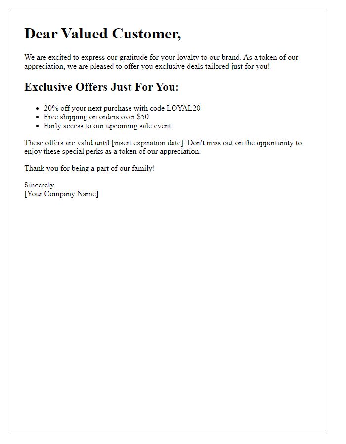 Letter template of exclusive offers for loyal customers