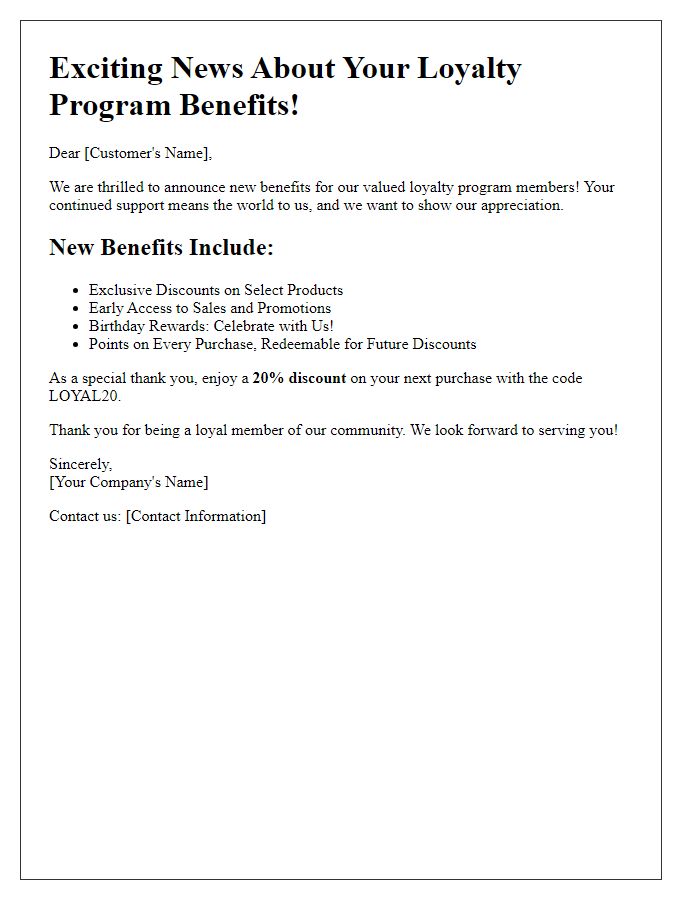 Letter template of loyalty program benefits announcement