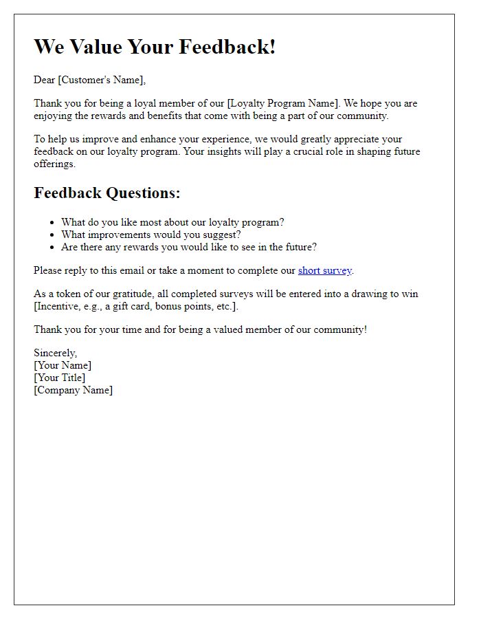 Letter template of loyalty program feedback request