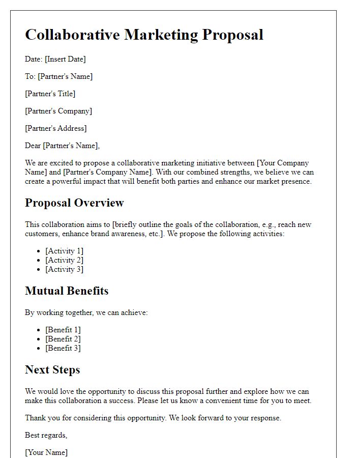 Letter template of collaborative marketing proposal with partners