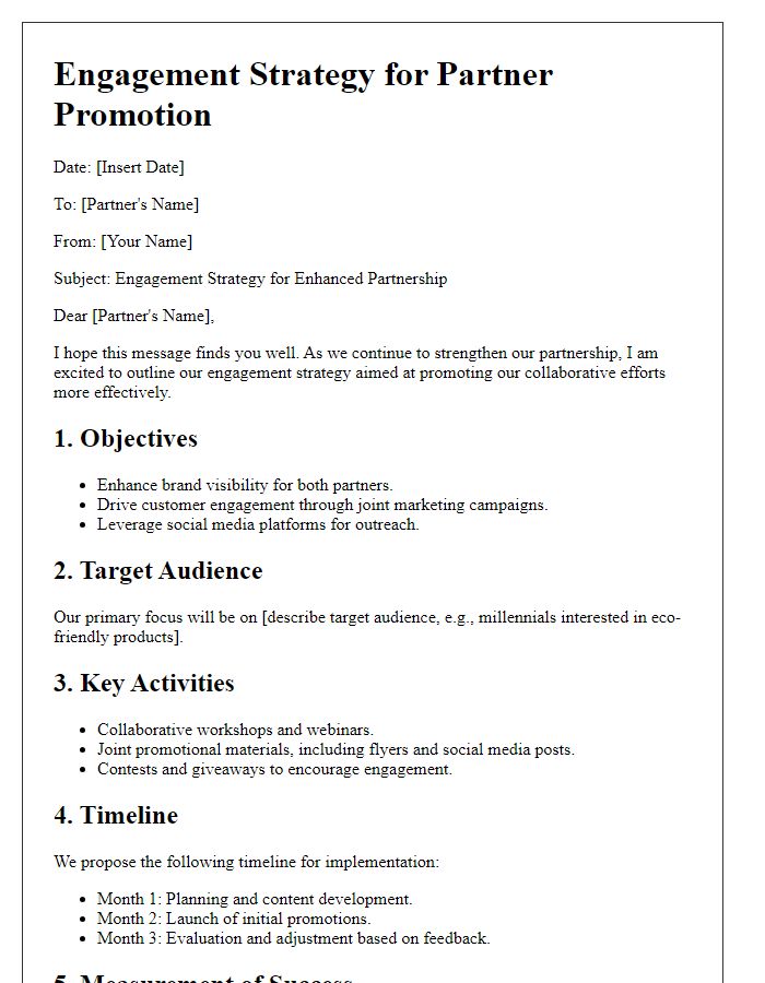 Letter template of engagement strategy for partner promotion