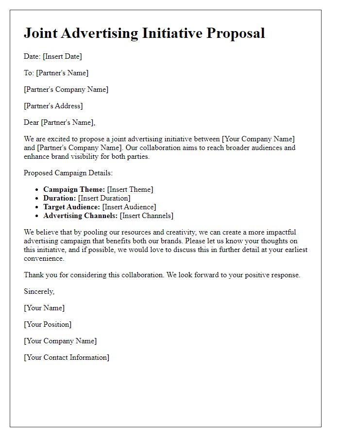 Letter template of joint advertising initiative with partners