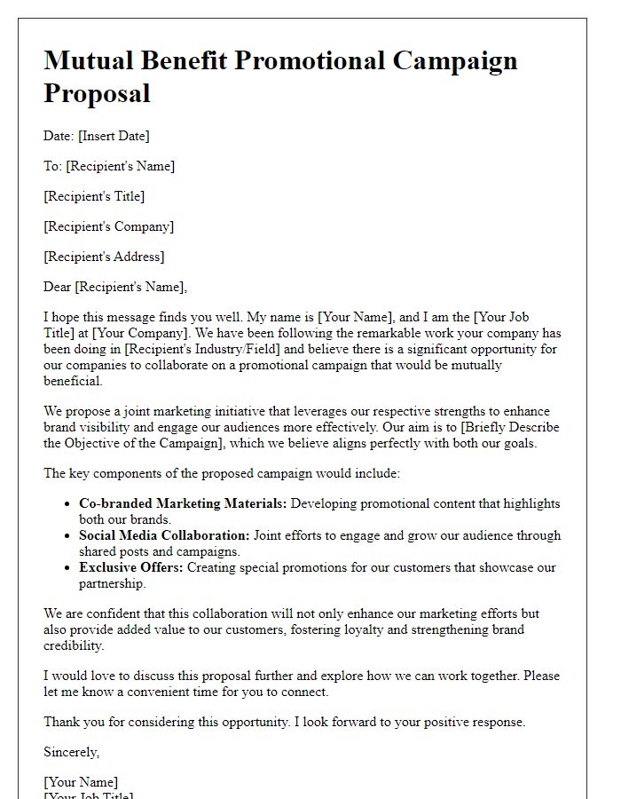 Letter template of mutual benefit promotional campaign proposal