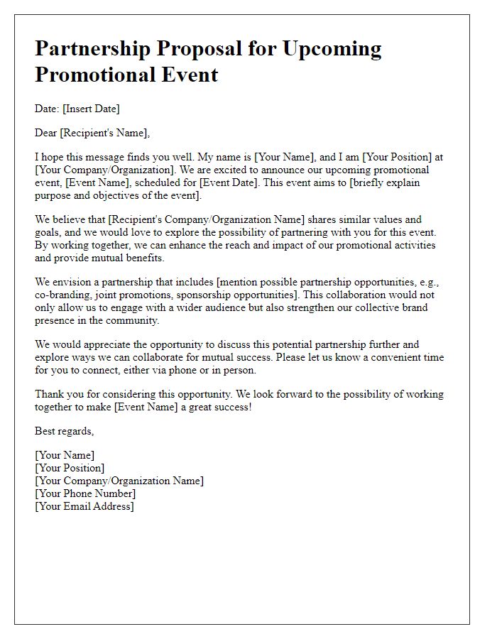 Letter template of partnership outreach for promotional events