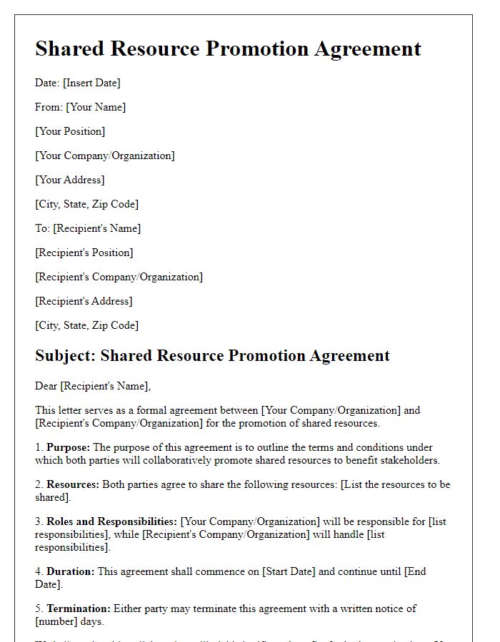 Letter template of shared resource promotion agreement