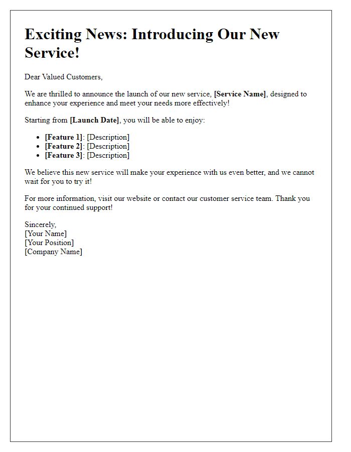 Letter template of announcing an exciting new service