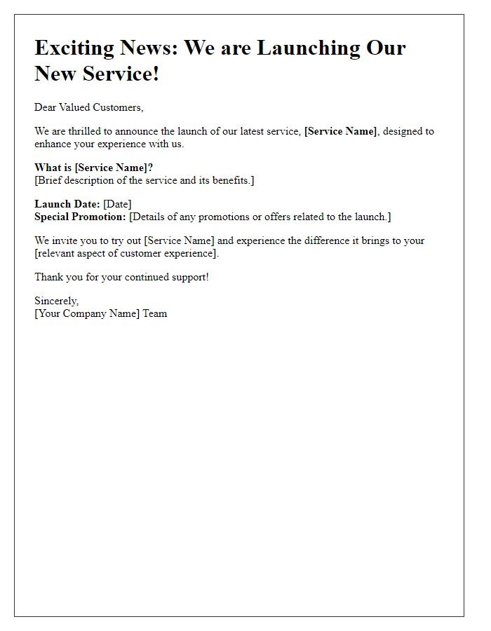 Letter template of detailing our fresh service launch