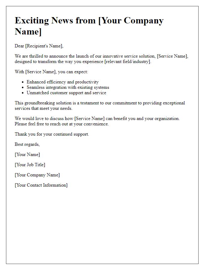 Letter template of heralding our innovative service solution