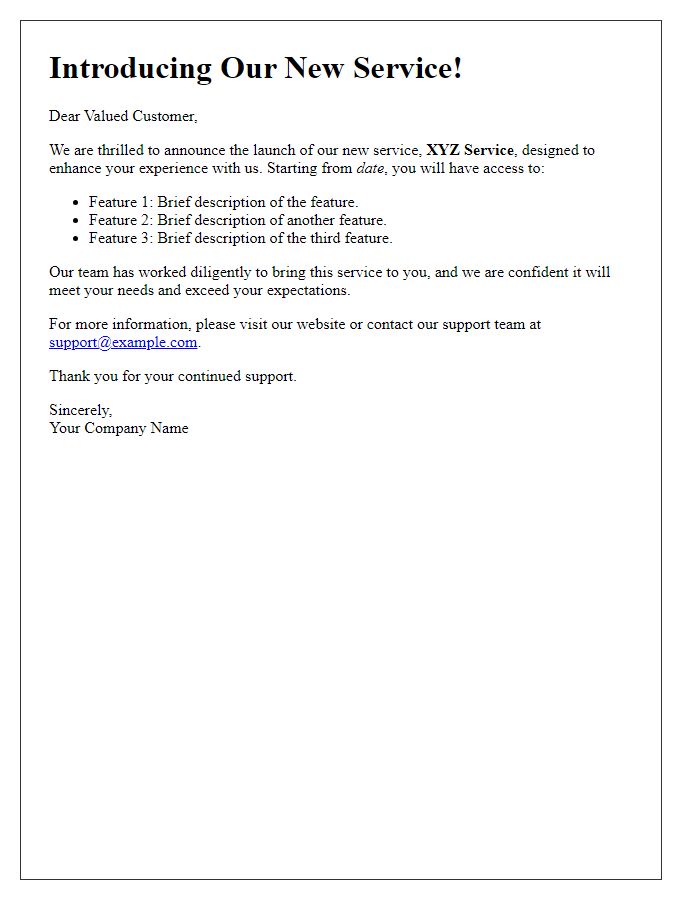 Letter template of introducing a new service launch