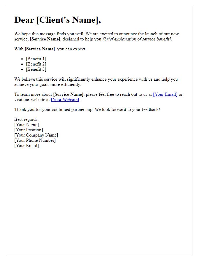 Letter template of presenting our new service to clients