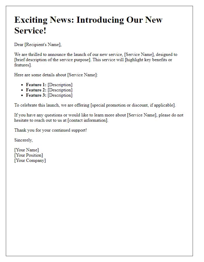 Letter template of sharing details about a new service