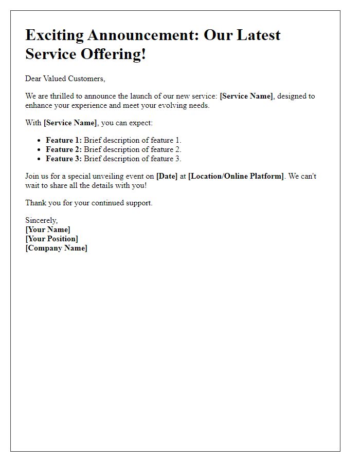 Letter template of unveiling our latest service offering