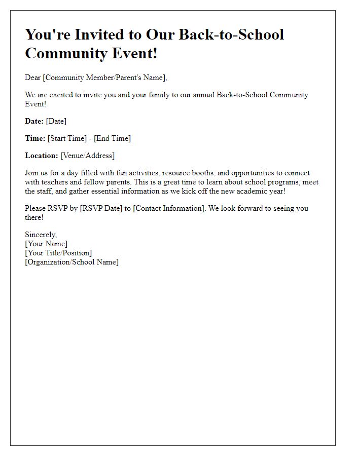 Letter template of back-to-school community event invitation