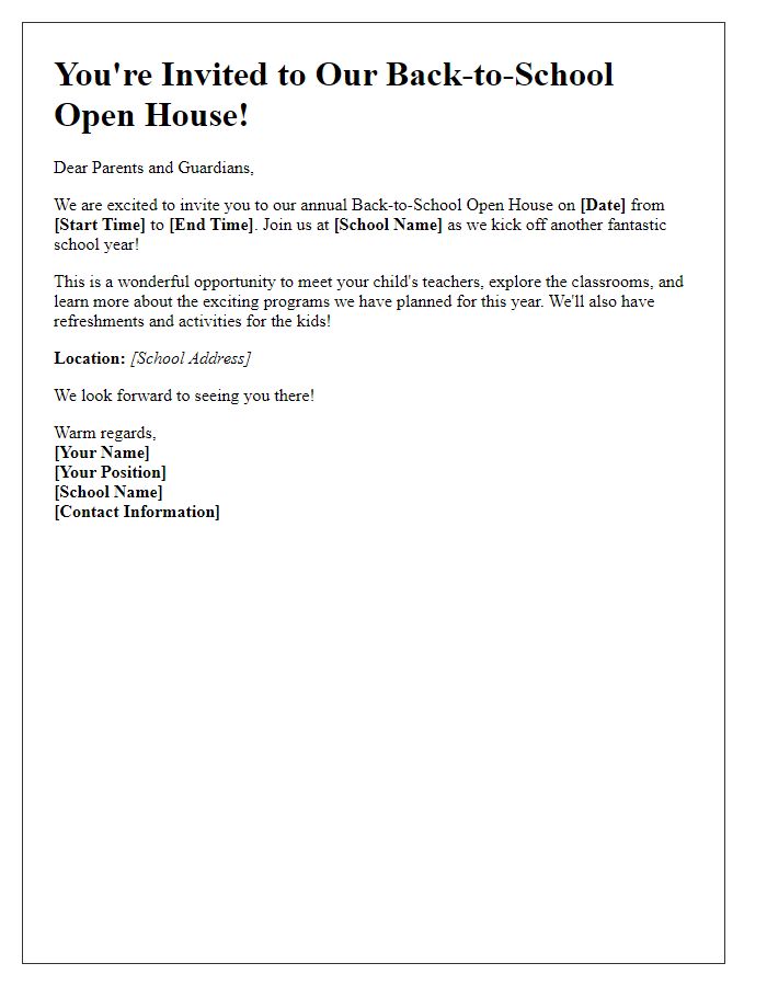 Letter template of back-to-school open house invitation