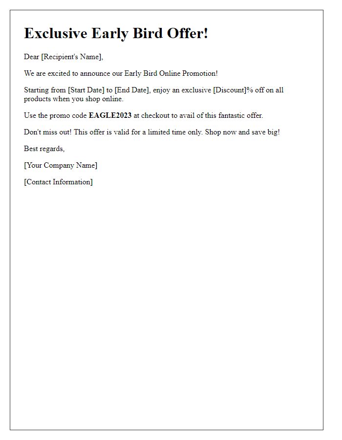 Letter template of early bird online promotion