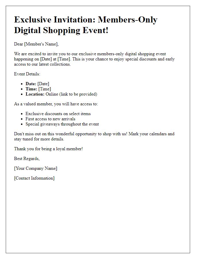 Letter template of members-only digital shopping event