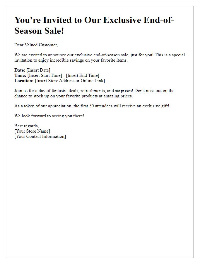 Letter template of exclusive end-of-season sale invitation