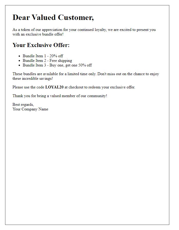 Letter template of exclusive bundle offer promotions for loyal customers