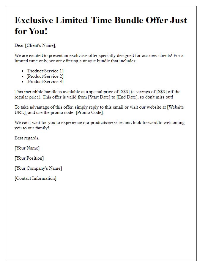 Letter template of limited-time bundle offer promotions for new clients