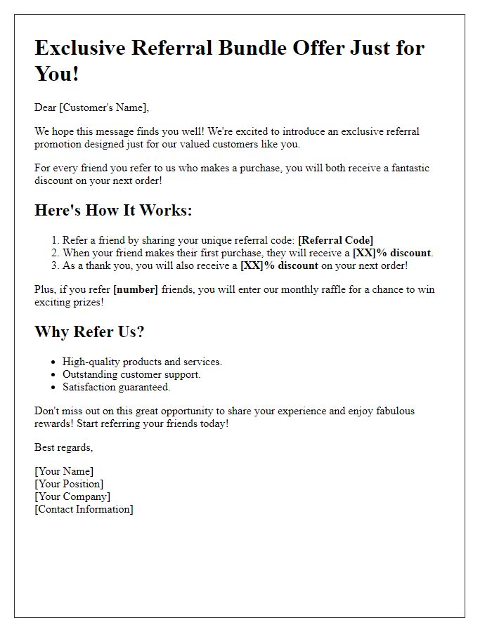 Letter template of referral bundle offer promotions for customer recommendations