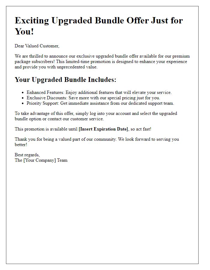 Letter template of upgraded bundle offer promotions for premium packages