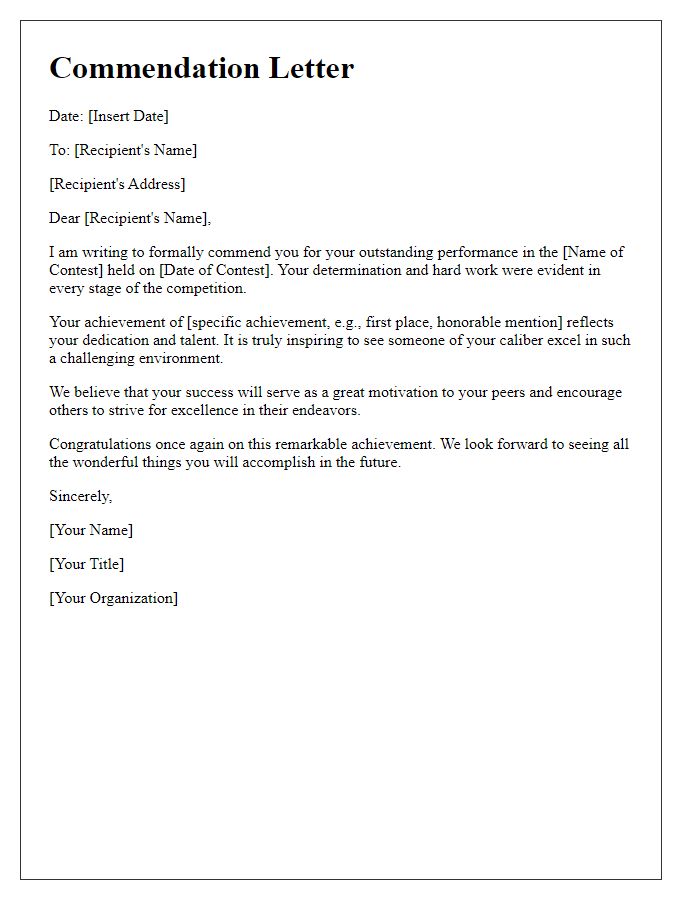 Letter template of commendation for contest achievers