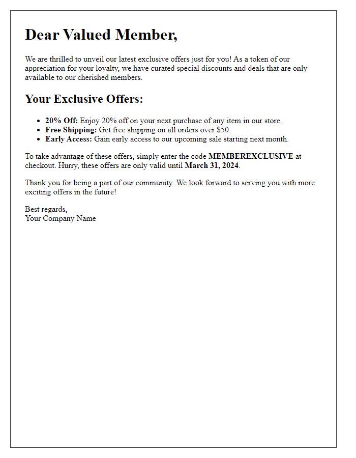 Letter template of member-exclusive offers unveiling