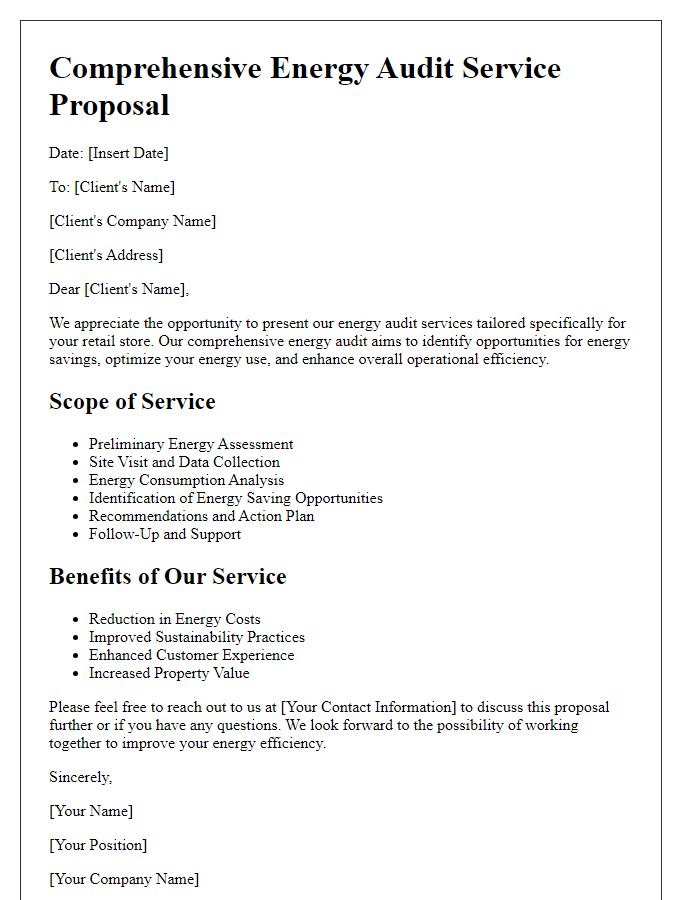 Letter template of comprehensive energy audit service for retail stores.