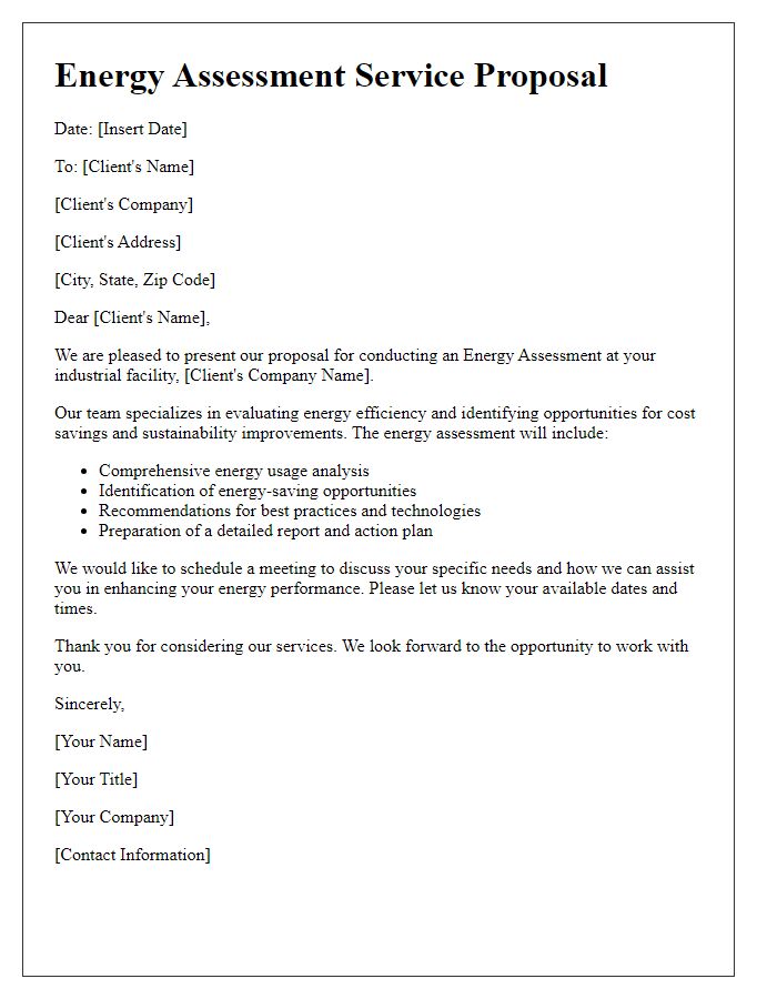 Letter template of energy assessment service for industrial facilities.