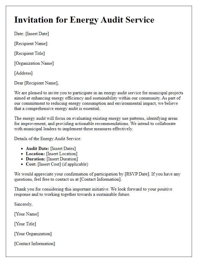 Letter template of energy audit service invitation for municipal projects.