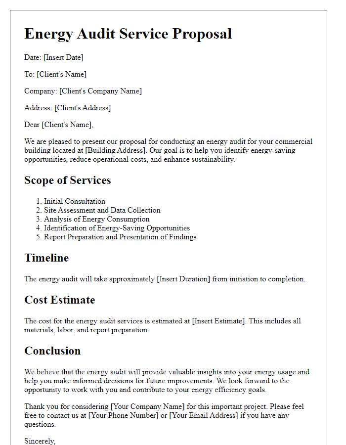 Letter template of energy audit service proposal for commercial buildings.