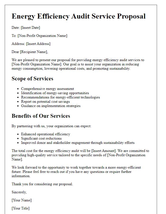 Letter template of energy efficiency audit service for non-profit organizations.