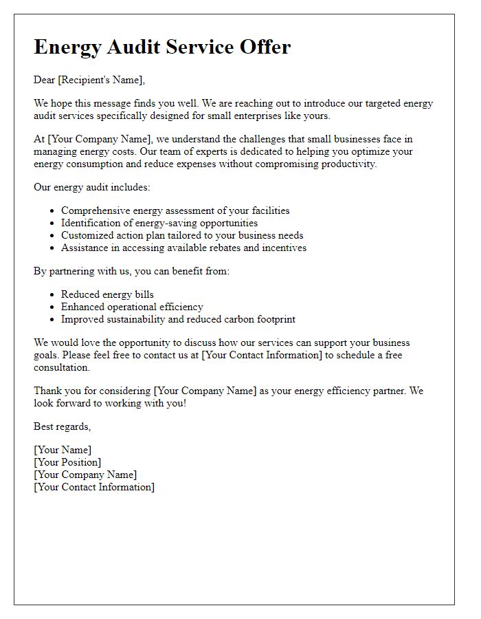 Letter template of targeted energy audit service offer for small enterprises.