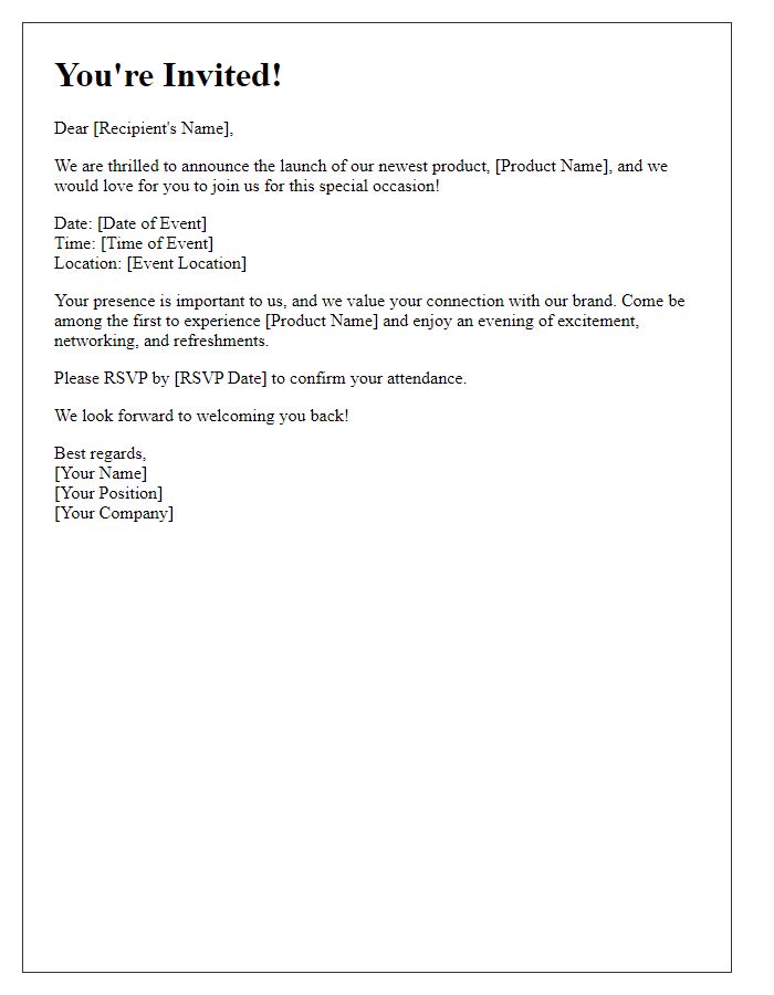 Letter template of special invitation to return for new product launch.