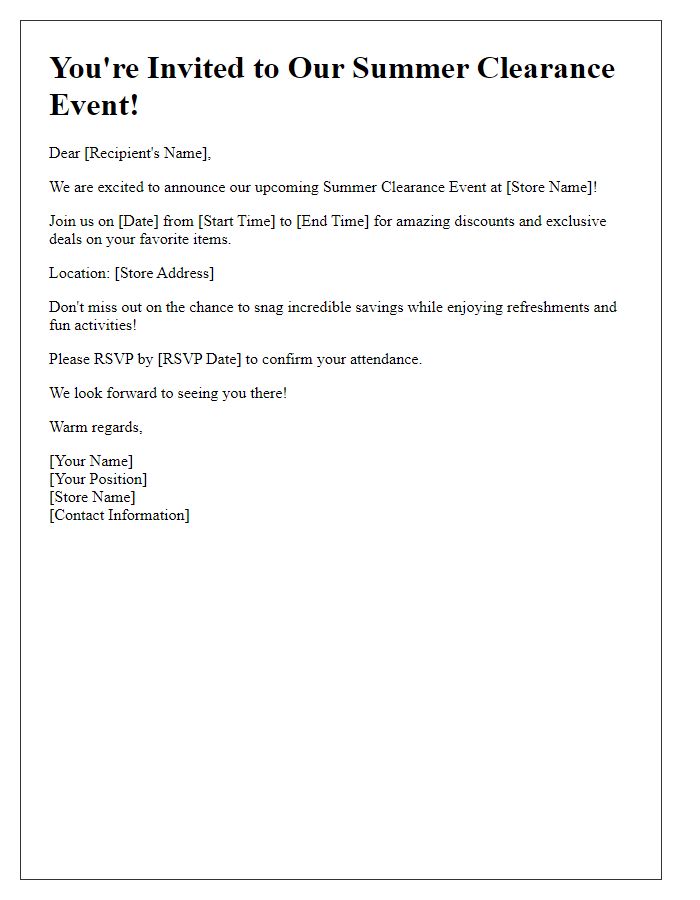 Letter template of Invitation to Our Summer Clearance Event